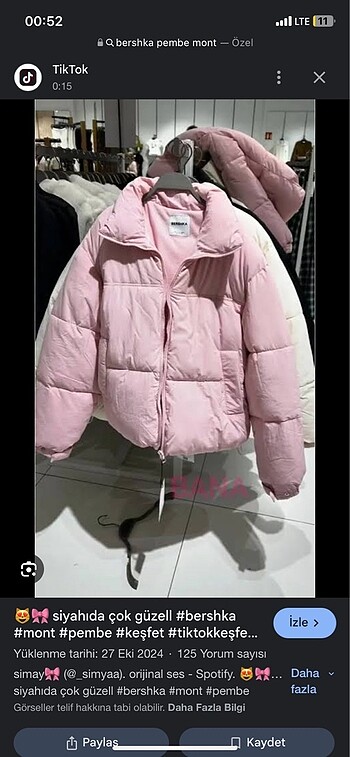BERSHKA TOZ PEMBE MONT