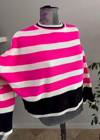 Renkli Çizgili Örgü Kadın Kazak - Görsel 4