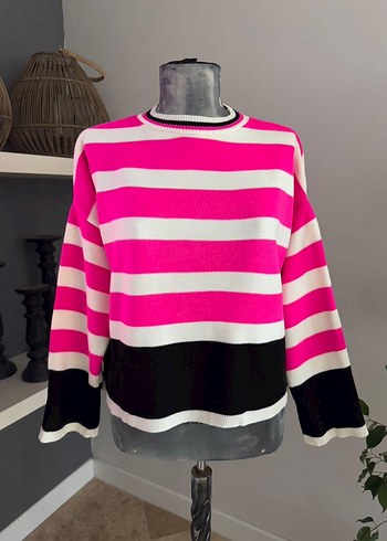 Renkli Çizgili Örgü Kadın Kazak - Görsel 8