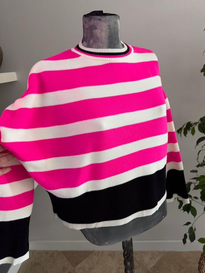 Renkli Çizgili Örgü Kadın Kazak - Görsel 4