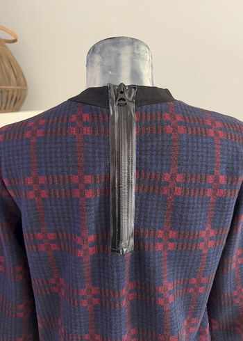 Bordo Lacivert Kareli Kadın Triko - Görsel 8