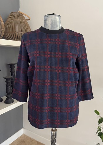 Bordo Lacivert Kareli Kadın Triko - Görsel 6