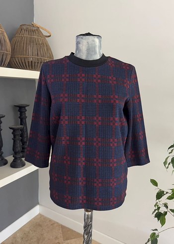 Bordo Lacivert Kareli Kadın Triko - Görsel 2