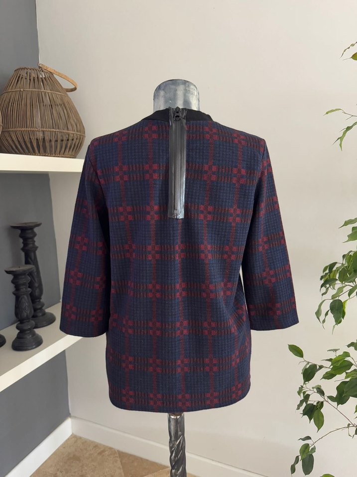 Bordo Lacivert Kareli Kadın Triko - Görsel 5