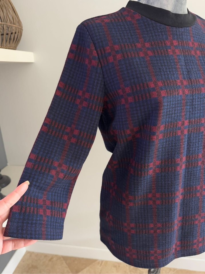 Bordo Lacivert Kareli Kadın Triko - Görsel 3