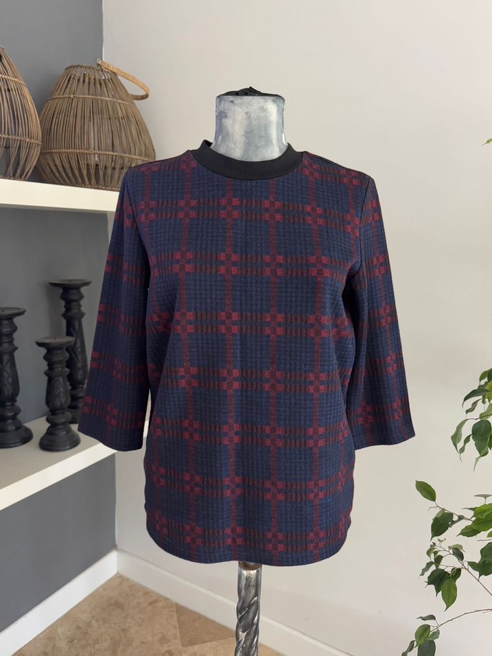 Bordo Lacivert Kareli Kadın Triko - Görsel 2