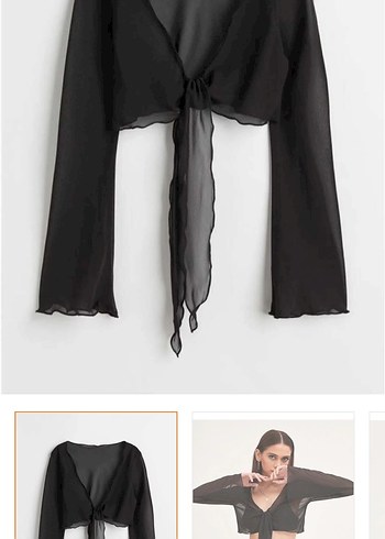 Trendyol & Milla Sifon Baglamali Siyah Crop Bluz