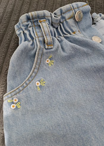Nakışlı Düğmeli Mavi Mini Denim Etek - Görsel 2