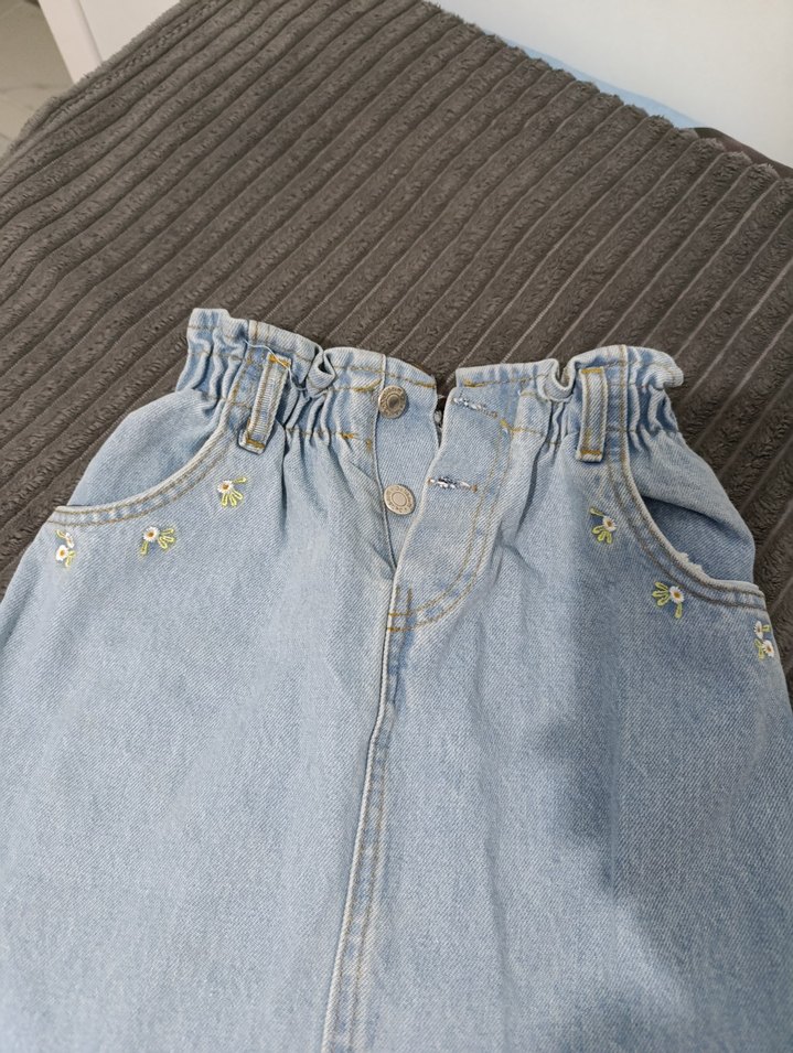 Nakışlı Düğmeli Mavi Mini Denim Etek - Görsel 3