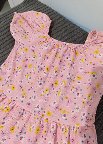 Pembe Çiçek Desenli kısa Kollu Rahat Elbise - Görsel 2