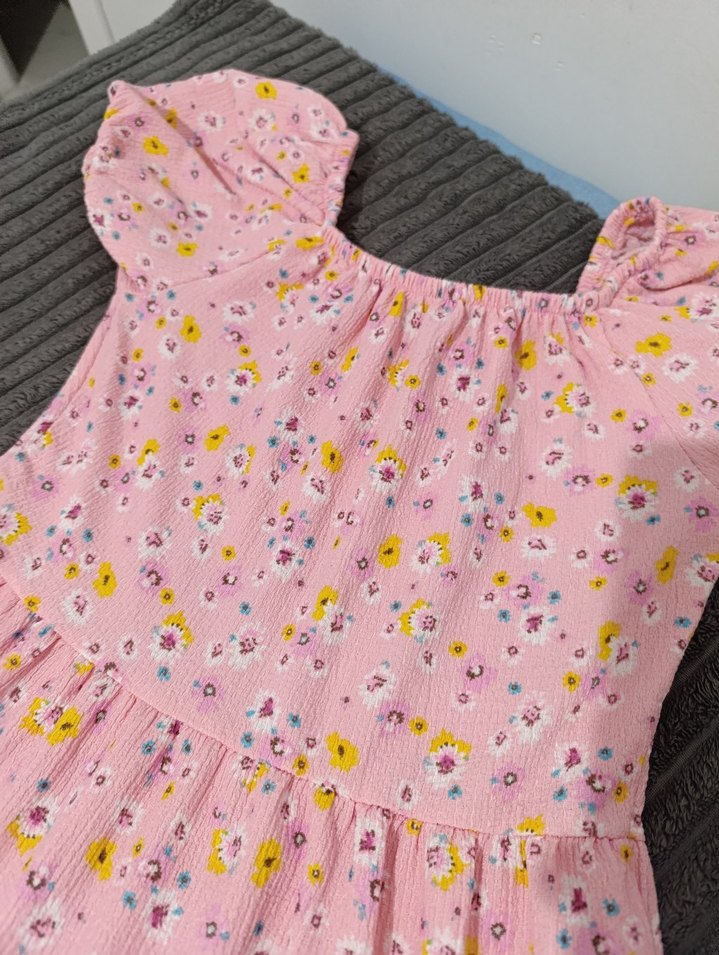 Pembe Çiçek Desenli kısa Kollu Rahat Elbise - Görsel 2