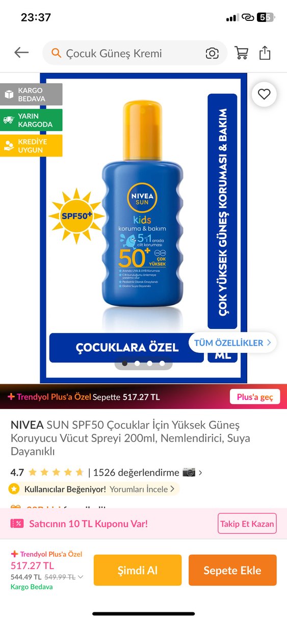 Nivea Sun Kids Koruyucu ve Bakım SPF 30 Güneş Kremi - Görsel 4