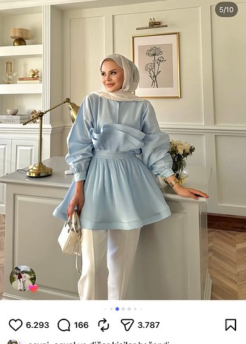 Mavi Mini Drapeli gömlek - Görsel 2