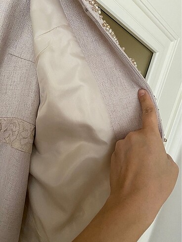Pudra rengi ceketli tesettür abiye - Görsel 7