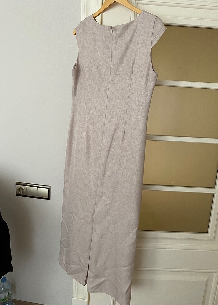 Pudra rengi ceketli tesettür abiye - Görsel 5