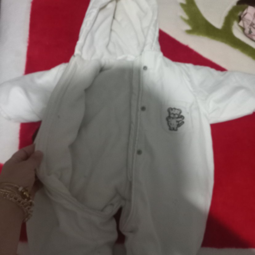 Bebek Beyaz Polar Kapüşonlu Tulumu - Görsel 2