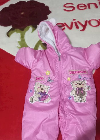 Kürklü Kapüşonlu Pembe Bebek Tulumu - Görsel 2