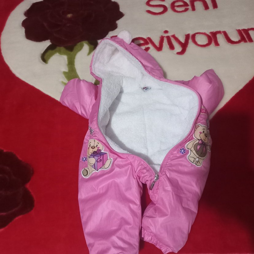 Kürklü Kapüşonlu Pembe Bebek Tulumu - Görsel 4