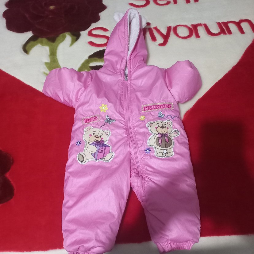 Kürklü Kapüşonlu Pembe Bebek Tulumu - Görsel 3