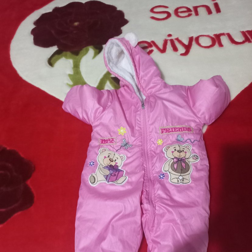 Kürklü Kapüşonlu Pembe Bebek Tulumu - Görsel 2