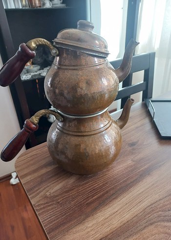 Beden kahverengi Renk Ahşap Saplı Bakır Çaydanlık