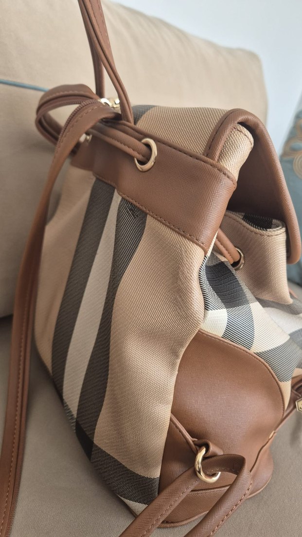 Bej Ekose Desenli Deri Kadın Sırt Çantası - Görsel 3