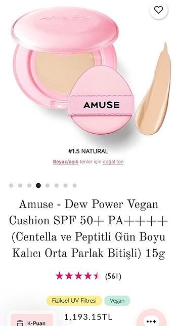 amuse dew power vegan cushion 1,5 natural