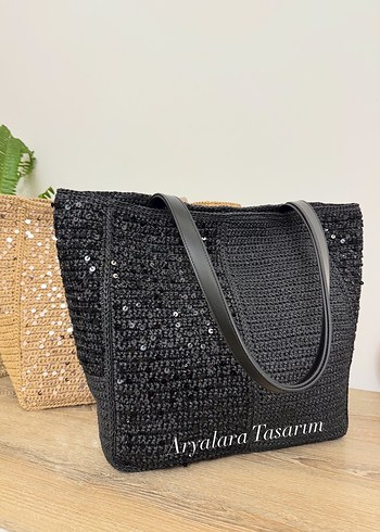 Siyah Örgü Kadın Çanta Bohem Minimalist
