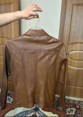 Diğer Kahverengi Deri Kadın Ceket Fermuarlı