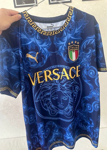 Versace İtalya Baskılı Erkek Mavi Tişört