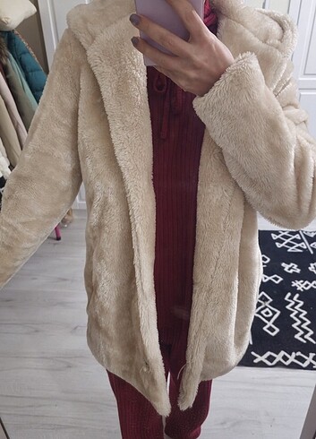 Cepli kapüşonlu polar ceket