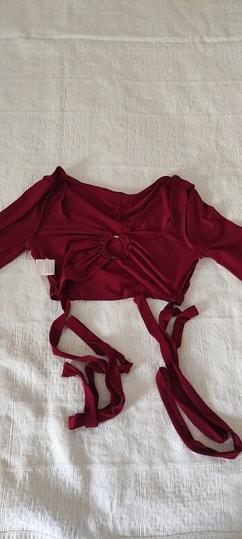 Bordo belden bağlamalı bluz