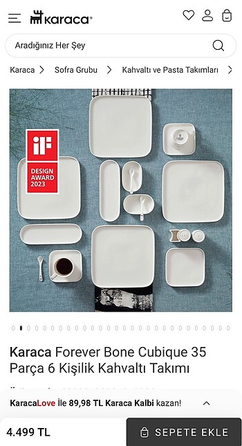 Karaca forever bone cubique 35 parça 6 kişilik kahvaltı takımı