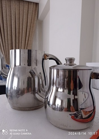 Gri Beyaz Çelik Çaydanlık Seti - Görsel 2