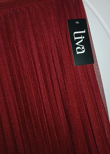 Bordo Pilili Uzun Kadın Etek - Görsel 2