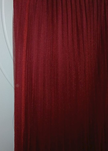 Bordo Pilili Uzun Kadın Etek - Görsel 3