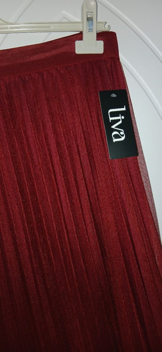 Bordo Pilili Uzun Kadın Etek - Görsel 2