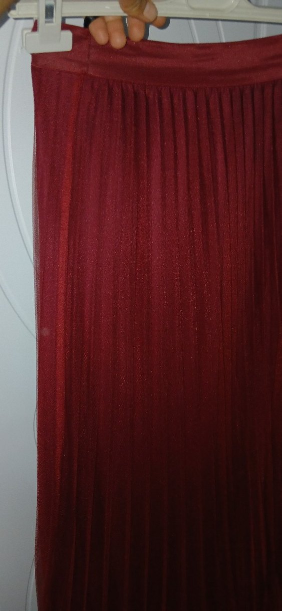 Bordo Pilili Uzun Kadın Etek - Görsel 3