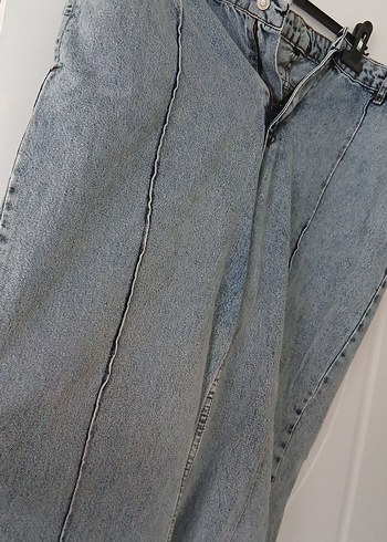 Gri Midi Boy Bol Kesim Denim Etek - Görsel 4