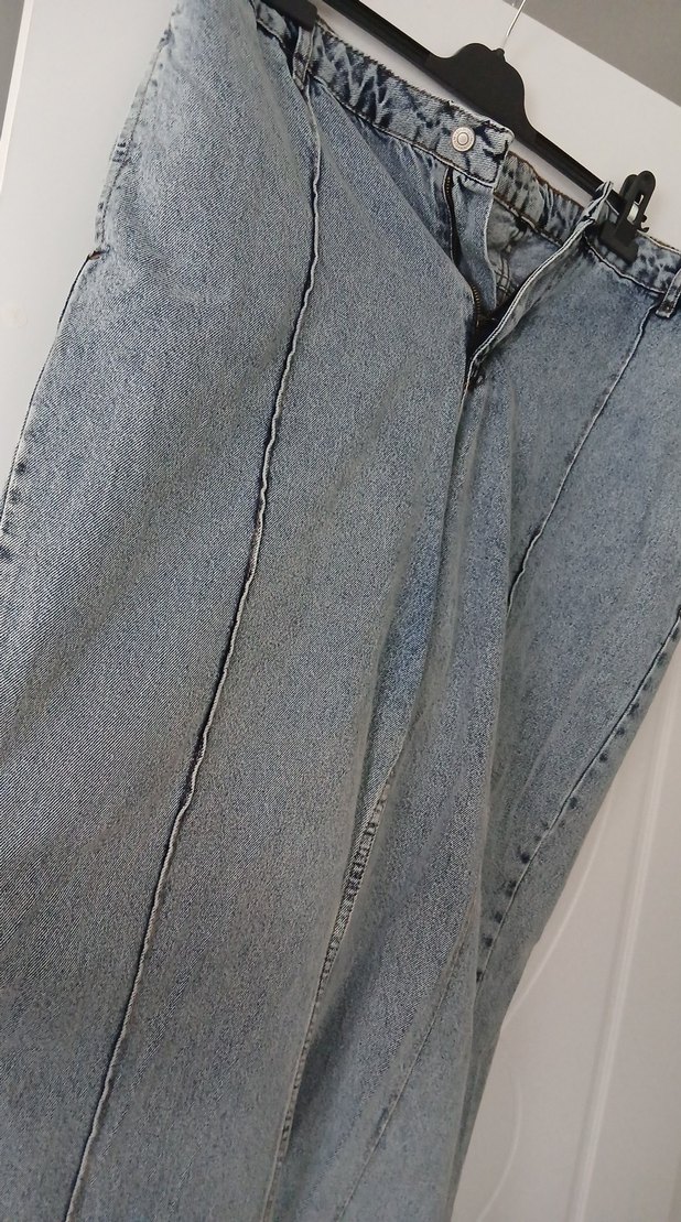 Gri Midi Boy Bol Kesim Denim Etek - Görsel 4