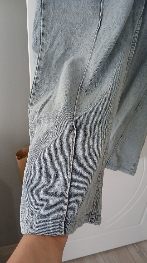 Gri Midi Boy Bol Kesim Denim Etek - Görsel 2