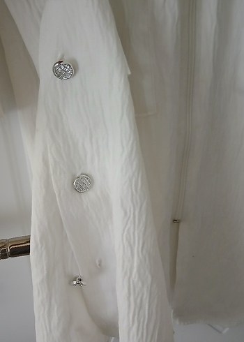 Kadın Beyaz Keten Midi Trençkot - Görsel 4