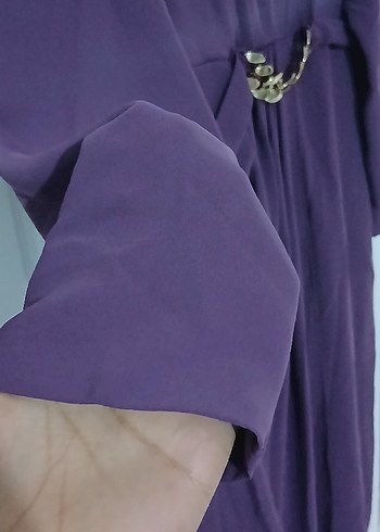 Mor Uzun Kollu Drapeli Kadın Abiye Elbise - Görsel 2