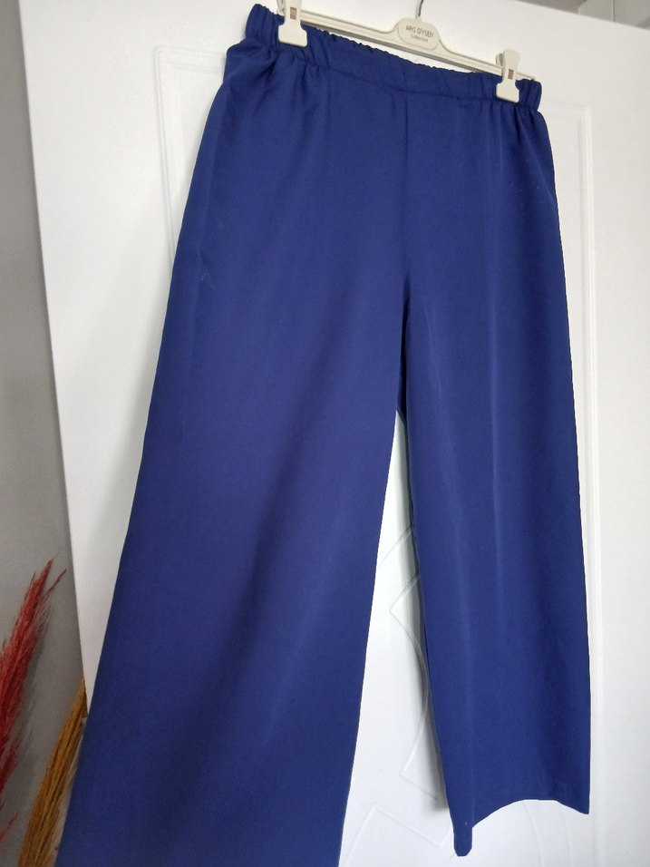 Lacivert Piliseli Keten Kadın Pantolon - Görsel 3