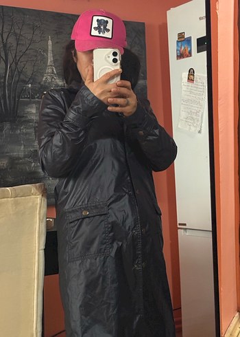 Quzu,Düğmeli  lacivert Midi Kadın Yağmurluk - Görsel 2