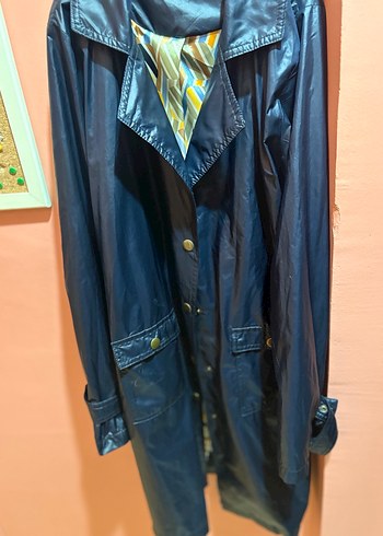 Quzu,Düğmeli  lacivert Midi Kadın Yağmurluk - Görsel 4