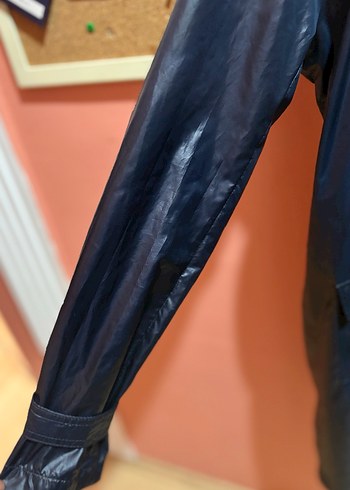 Quzu,Düğmeli  lacivert Midi Kadın Yağmurluk - Görsel 5