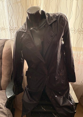 Quzu,Düğmeli  lacivert Midi Kadın Yağmurluk - Görsel 11