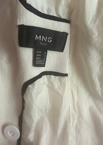 Mango Düğmeli Uzun Beyaz Keten Kadın Kaban - Görsel 5