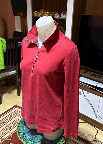 Kırmızı Düğmeli Uzun Kollu Kadın tshırt - Görsel 2